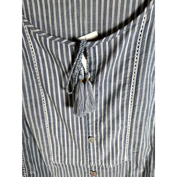 J.Jill Women’s 3X Tie-Front Top Seaport/White Stripe 100% Cotton Long Sleeve NWT - Picture 5 of 10